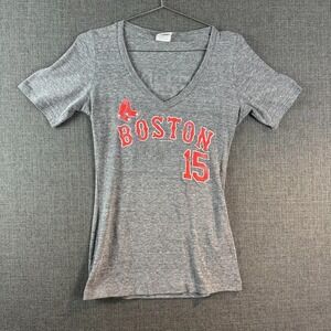 Boston Red‎ Sox Pedroria #15 MLB Baseball V-Neck T-Shirt Gray Medium M